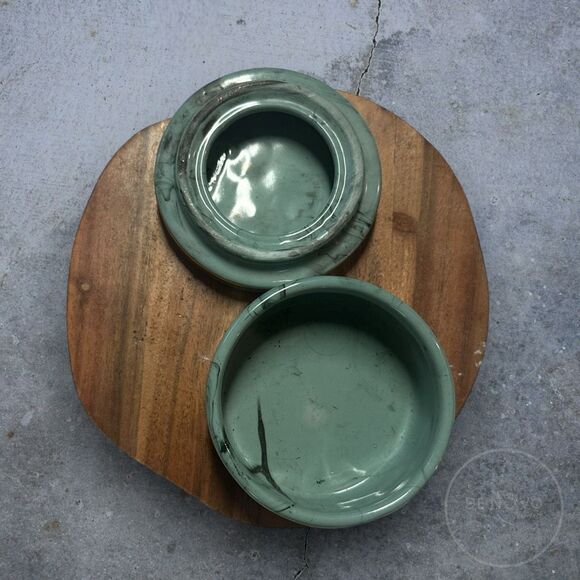 Mid Century Modern Style Green Marble Painted Porcelain Jewelry Box - Picture 4 of 6